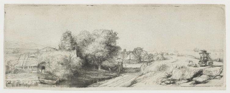 View of the Diemerdijk with a milkman and cottages