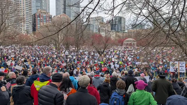 a crowd of thousands on Boston Common