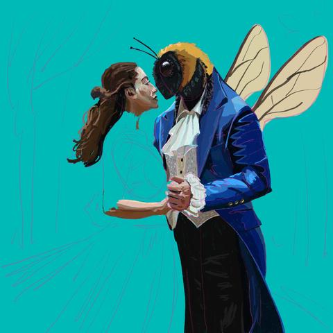 The Bee is basically done save for some detail work I might do to her wings. She's in a blue coat, white ruffled shirt and dark gray trousers.  Beauty is just a head, hair, and arm.