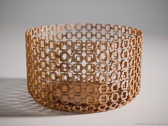 squared ring shaped mesh bowl with interconnecting metal pins