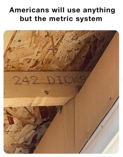 Americans will use anything but the metric system
*Beam in a construction site where it is written '242 dicks'"