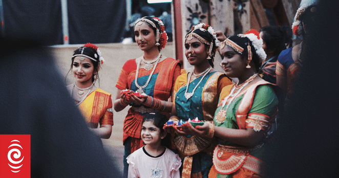 Participants on traditional Indian costumes celebrating the BNZ Auckland Diwali Festival.